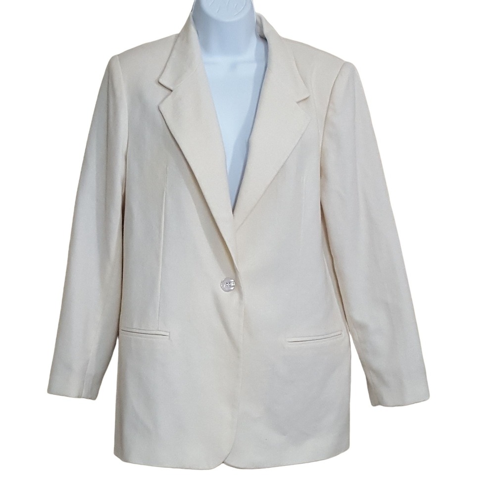 Courtenay Womens Blazer 12 Vintage Wool Lined One Button Ivory